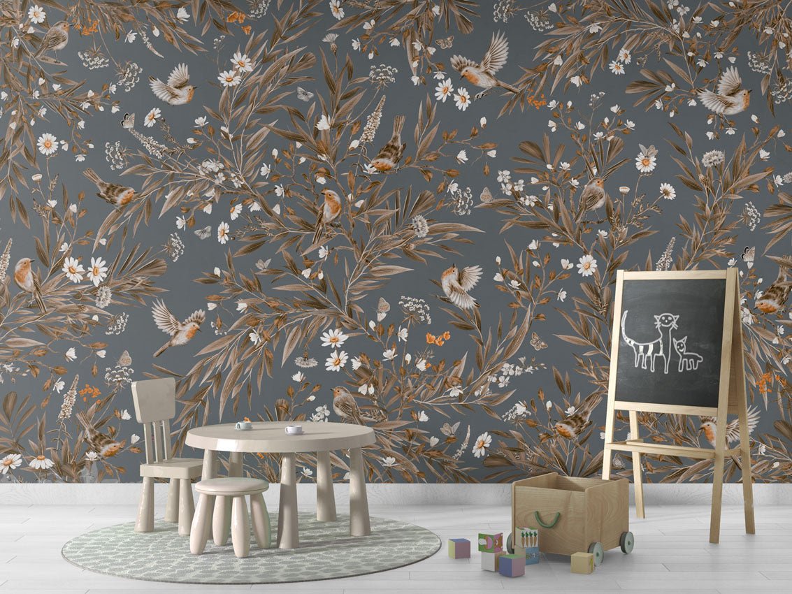 Wallpaper - Playful Robins - Vintage - Blue (Pre - Order) - LPM Home