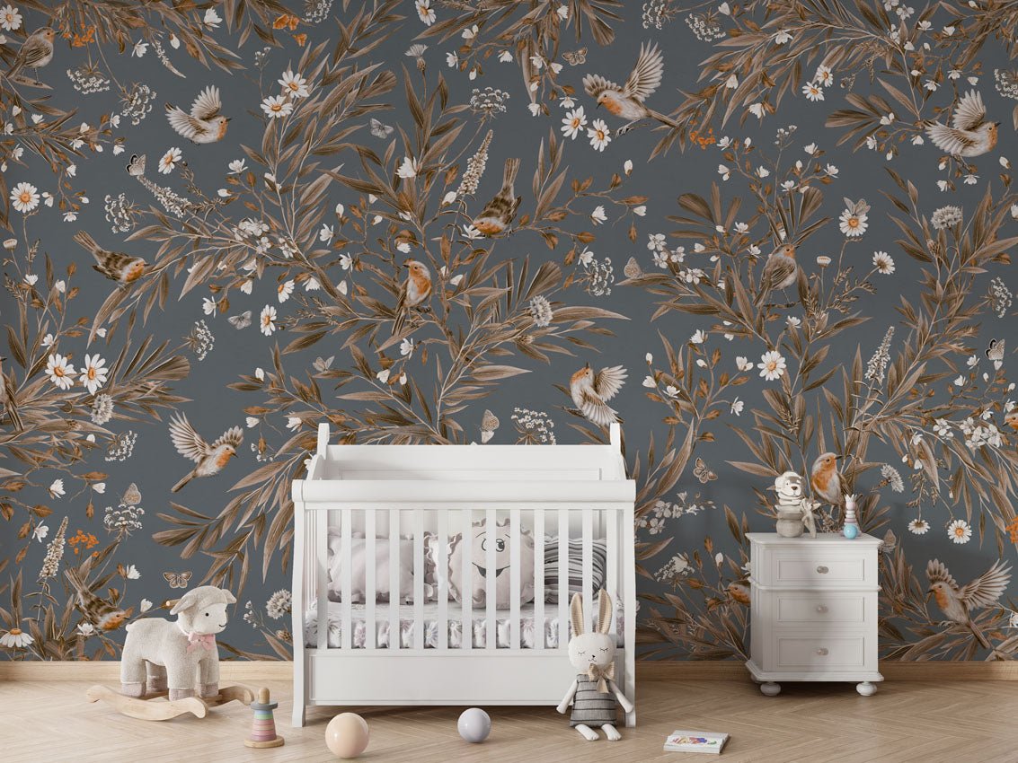 Wallpaper - Playful Robins - Vintage - Blue (Pre - Order) - LPM Home
