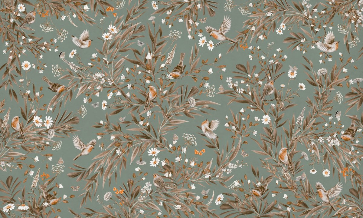 Wallpaper - Playful Robins - Vintage - Green (Pre - Order) - LPM Home