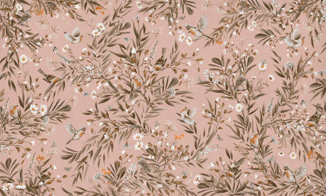 Wallpaper - Playful Robins - Vintage - Pink (Pre - Order) - LPM Home