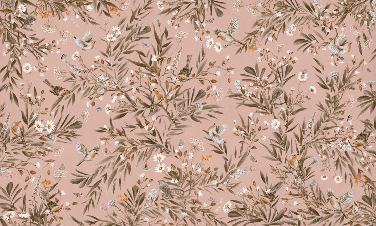 Wallpaper - Playful Robins - Vintage - Pink (Pre - Order) - LPM Home