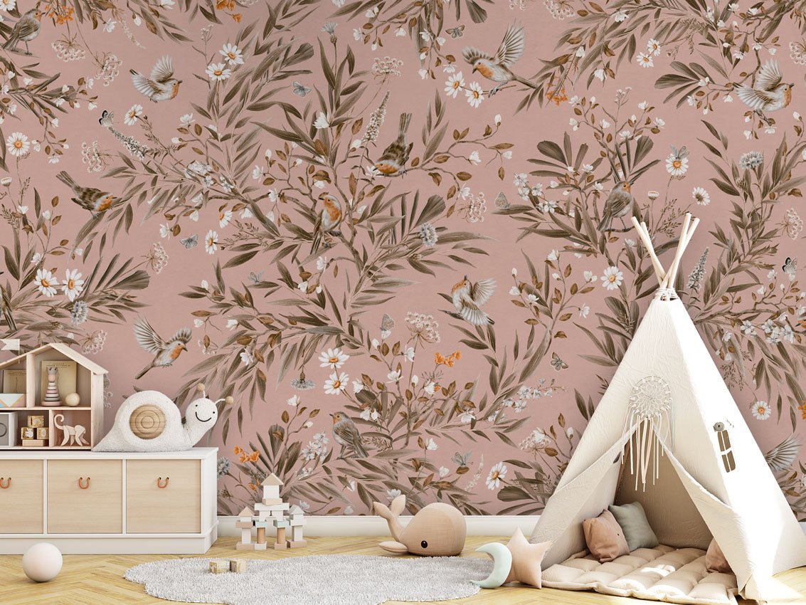 Wallpaper - Playful Robins - Vintage - Pink (Pre - Order) - LPM Home
