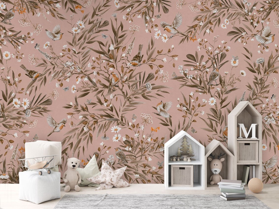 Wallpaper - Playful Robins - Vintage - Pink (Pre - Order) - LPM Home