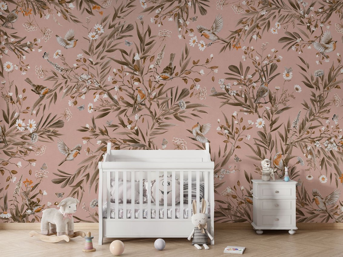 Wallpaper - Playful Robins - Vintage - Pink (Pre - Order) - LPM Home