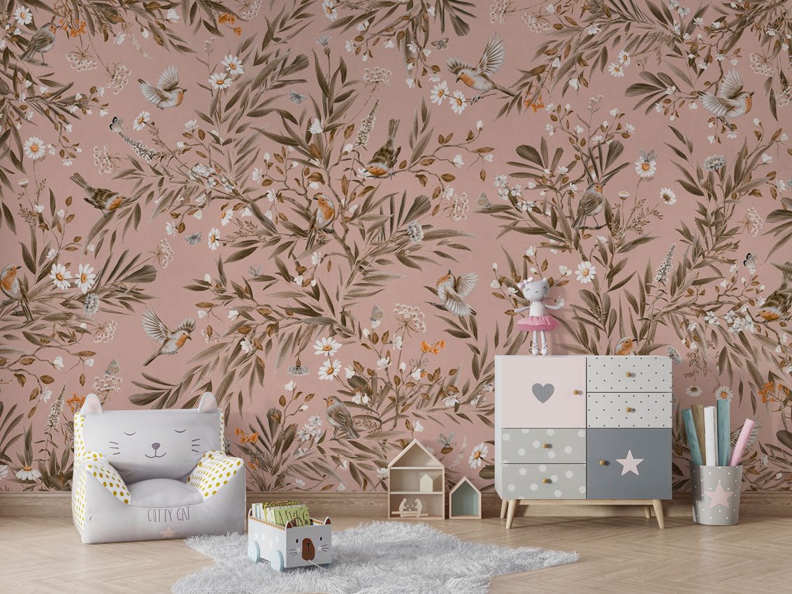 Wallpaper - Playful Robins - Vintage - Pink (Pre - Order) - LPM Home