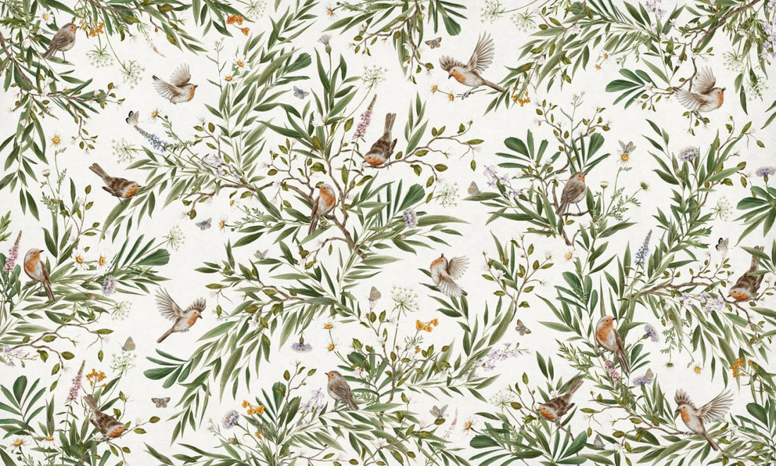 Wallpaper - Playful Robins - White (Pre - Order) - LPM Home