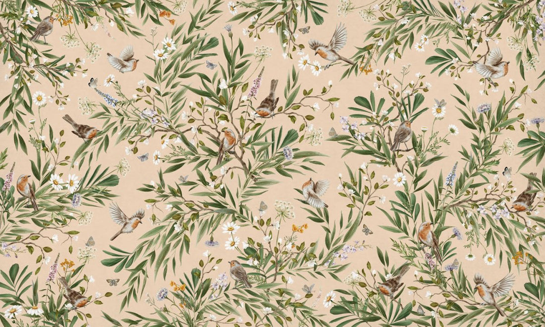 Wallpaper - Playful Robins - Beige (Pre - Order) - LPM Home