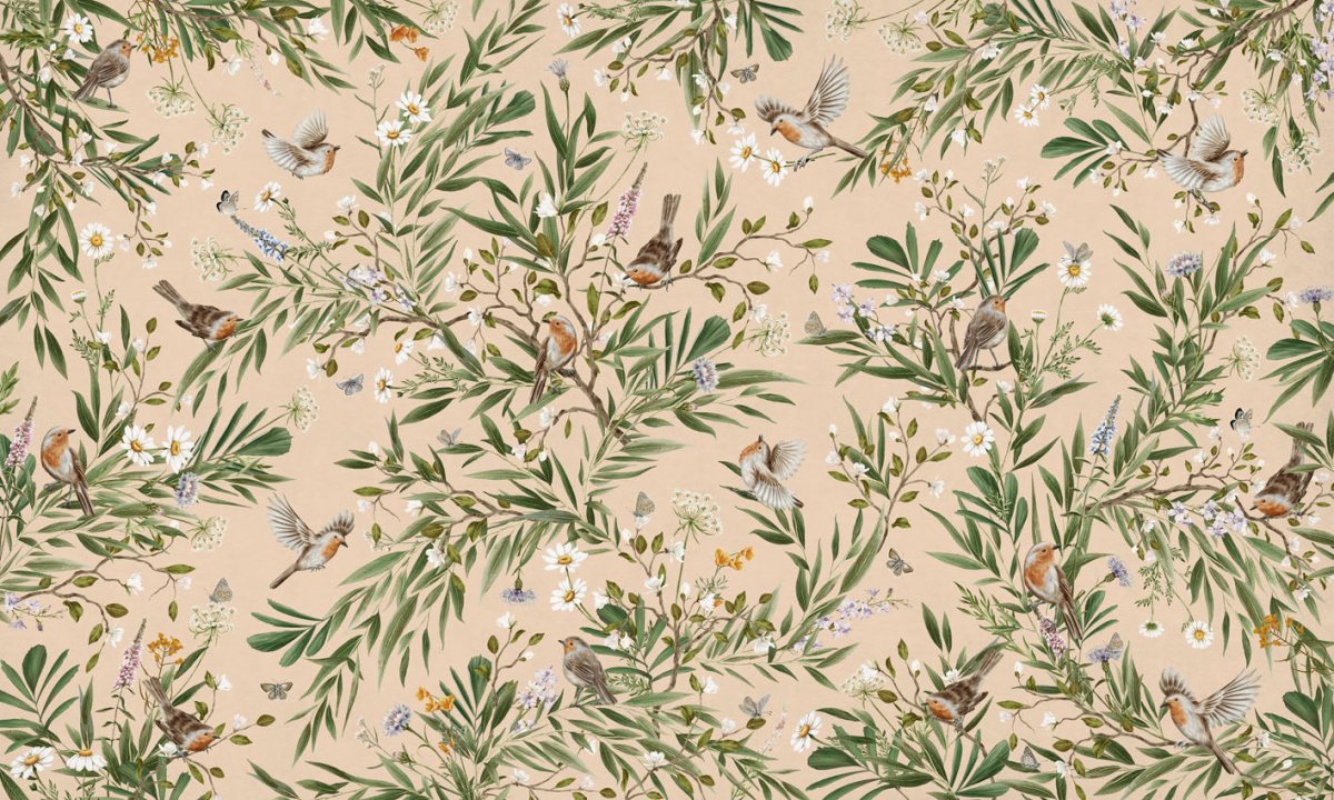 Wallpaper - Playful Robins - Beige (Pre - Order) - LPM Home
