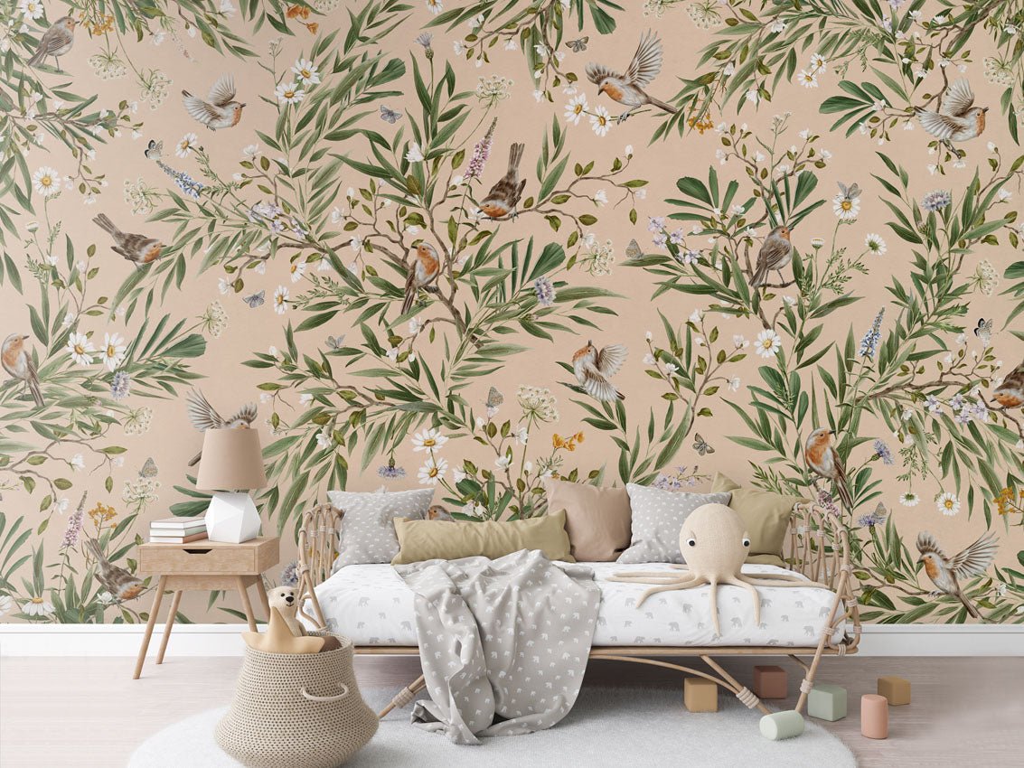 Wallpaper - Playful Robins - Beige (Pre - Order) - LPM Home