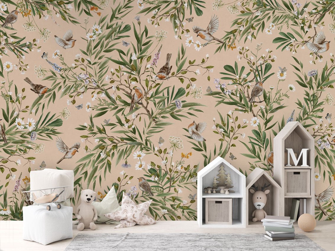 Wallpaper - Playful Robins - Beige (Pre - Order) - LPM Home