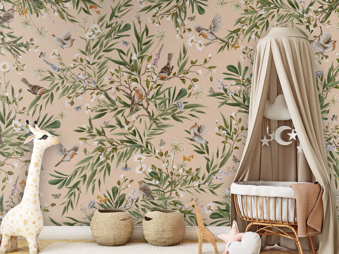 Wallpaper - Playful Robins - Beige (Pre - Order) - LPM Home