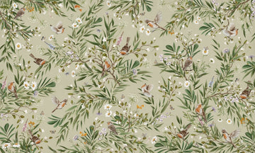 Wallpaper - Playful Robins - Green (Pre - Order) - LPM Home