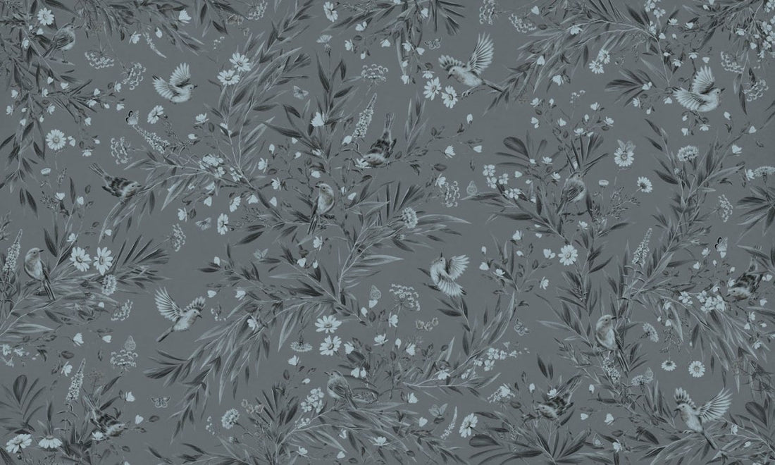 Wallpaper - Playful Robins - Monochrome - Blue (Pre - Order) - LPM Home
