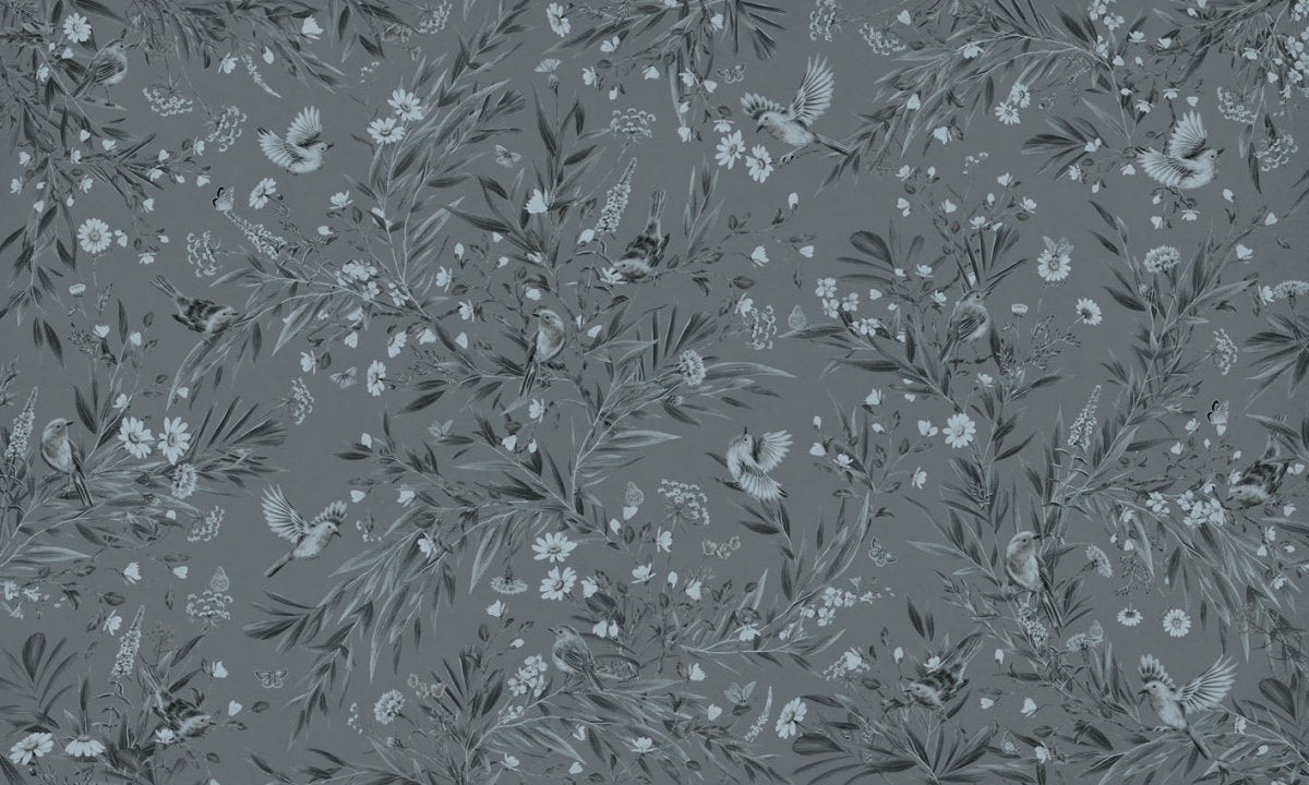 Wallpaper - Playful Robins - Monochrome - Blue (Pre - Order) - LPM Home
