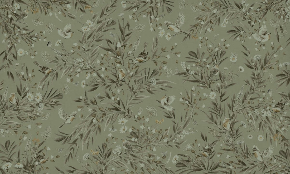 Wallpaper - Playful Robins - Monochrome - Green (Pre - Order) - LPM Home