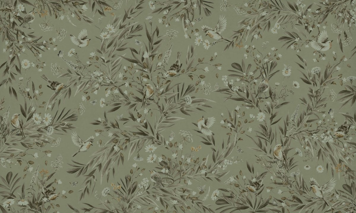 Wallpaper - Playful Robins - Monochrome - Green (Pre - Order) - LPM Home