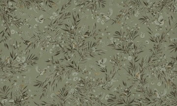 Wallpaper - Playful Robins - Monochrome - Green (Pre - Order) - LPM Home