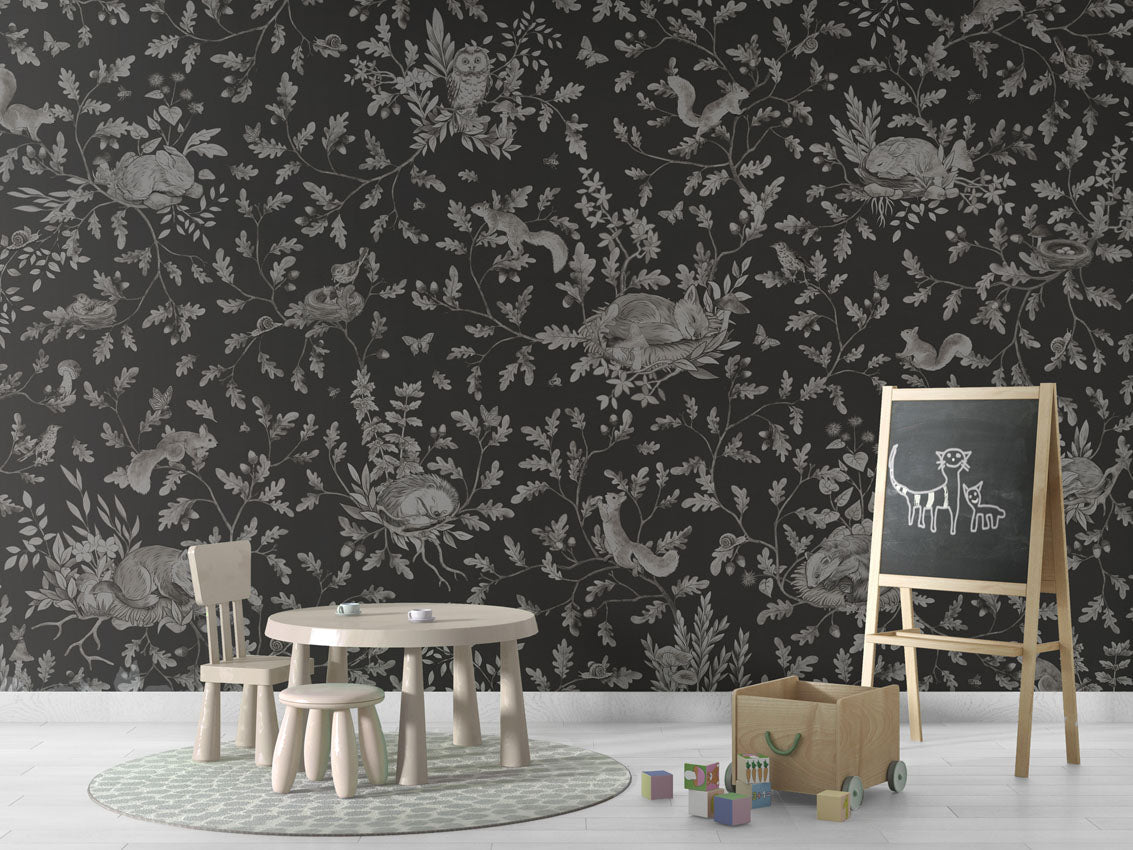 Wallpaper - Playful Woods - Monochrome - Black (Pre - Order) - LPM Home