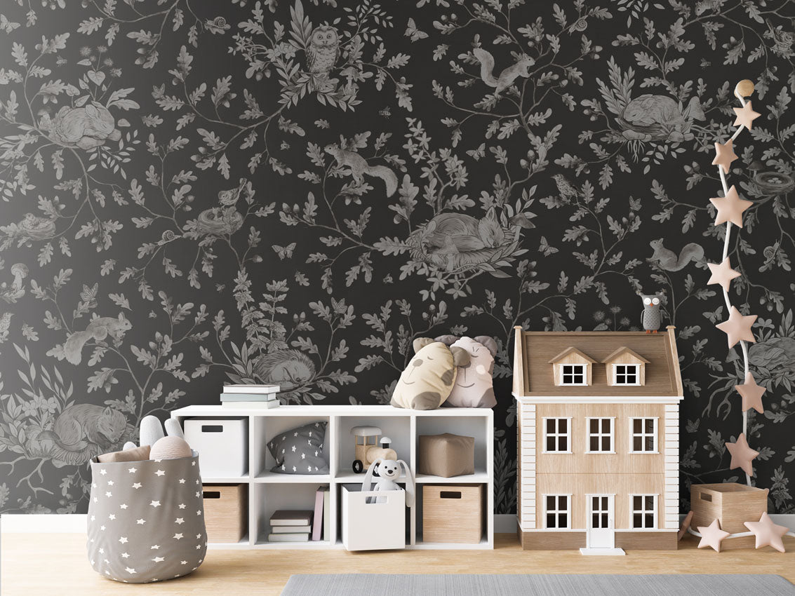 Wallpaper - Playful Woods - Monochrome - Black (Pre - Order) - LPM Home