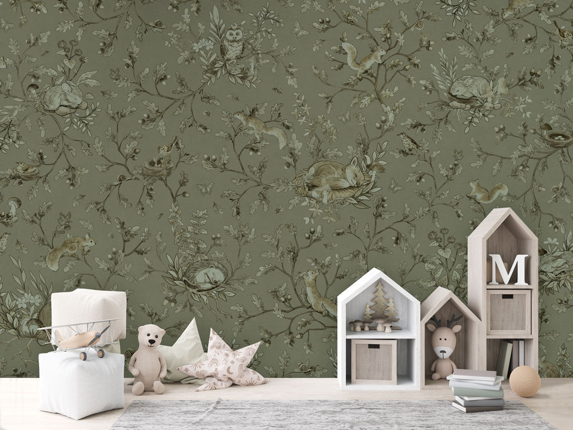Wallpaper - Playful Woods - Monochrome - Green (Pre - Order) - LPM Home