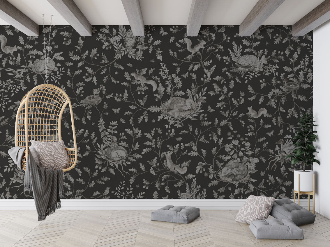 Wallpaper - Playful Woods - Monochrome - Black (Pre - Order) - LPM Home