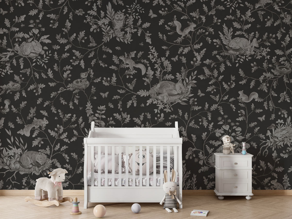 Wallpaper - Playful Woods - Monochrome - Black (Pre - Order) - LPM Home