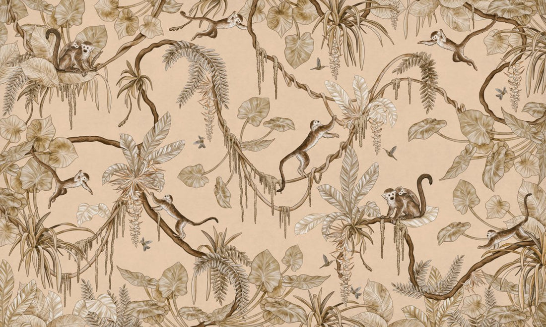 Wallpaper - Playful Monkeys - Vintage - Beige (Pre - Order) - LPM Home