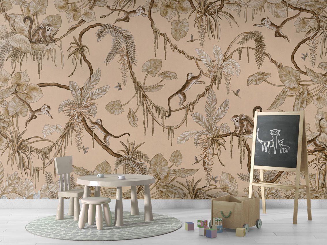 Wallpaper - Playful Monkeys - Vintage - Beige (Pre - Order) - LPM Home