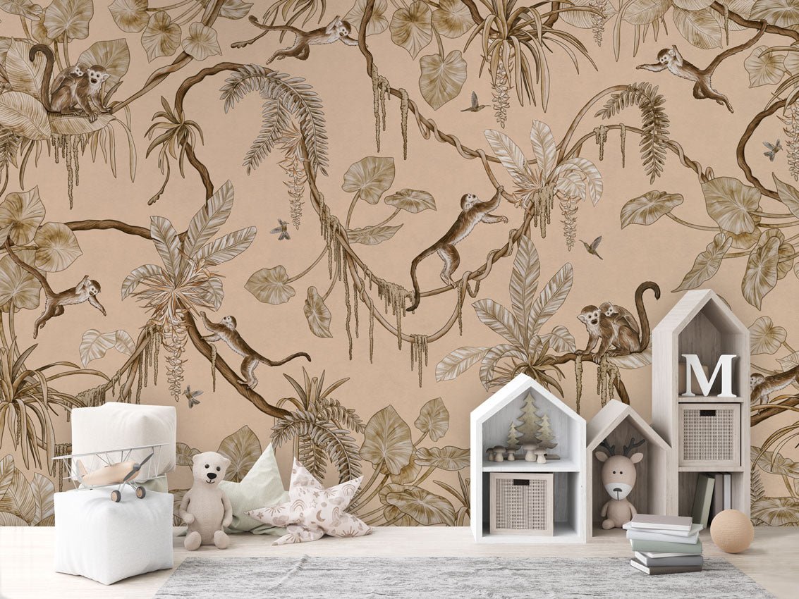 Wallpaper - Playful Monkeys - Vintage - Beige (Pre - Order) - LPM Home