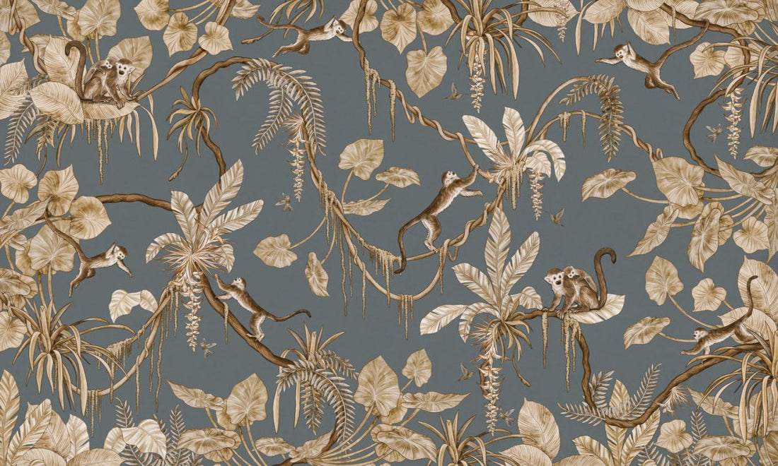 Wallpaper - Playful Monkeys - Vintage - Blue (Pre - Order) - LPM Home