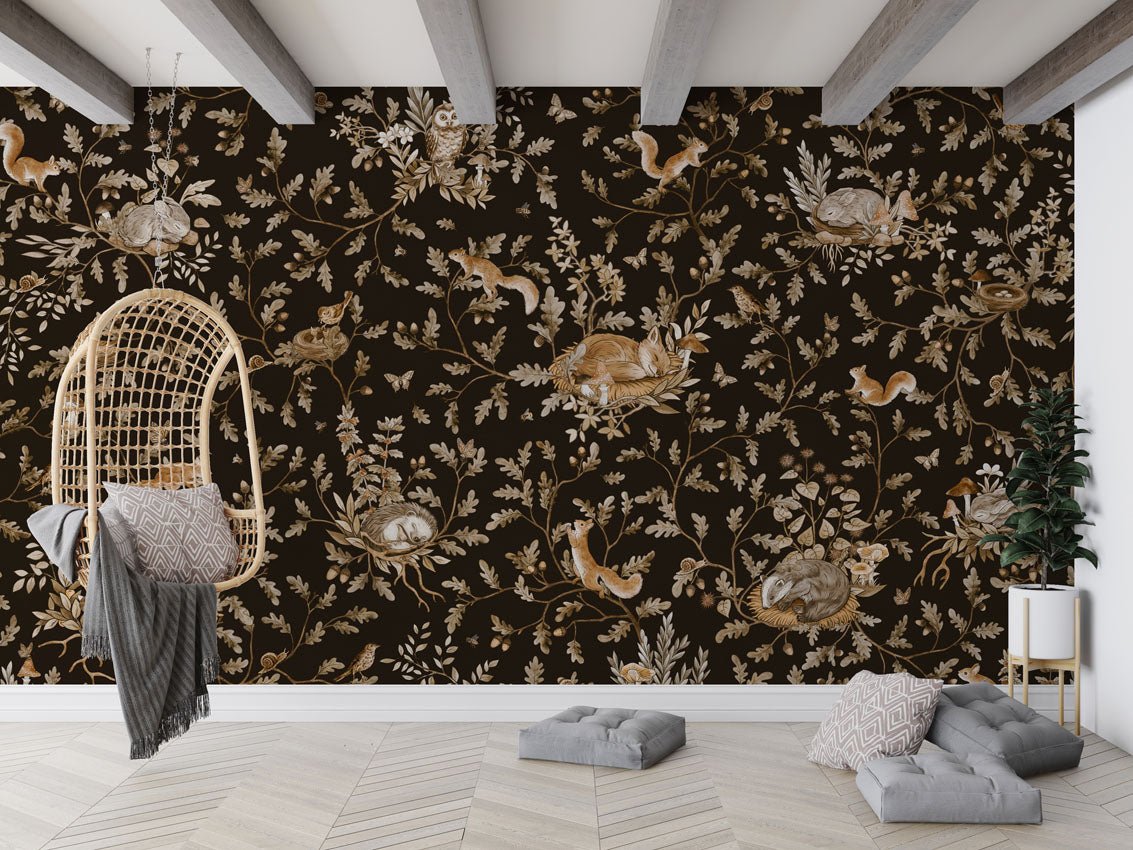 Wallpaper - Playful Woods - Vintage - Black (Pre - Order) - LPM Home