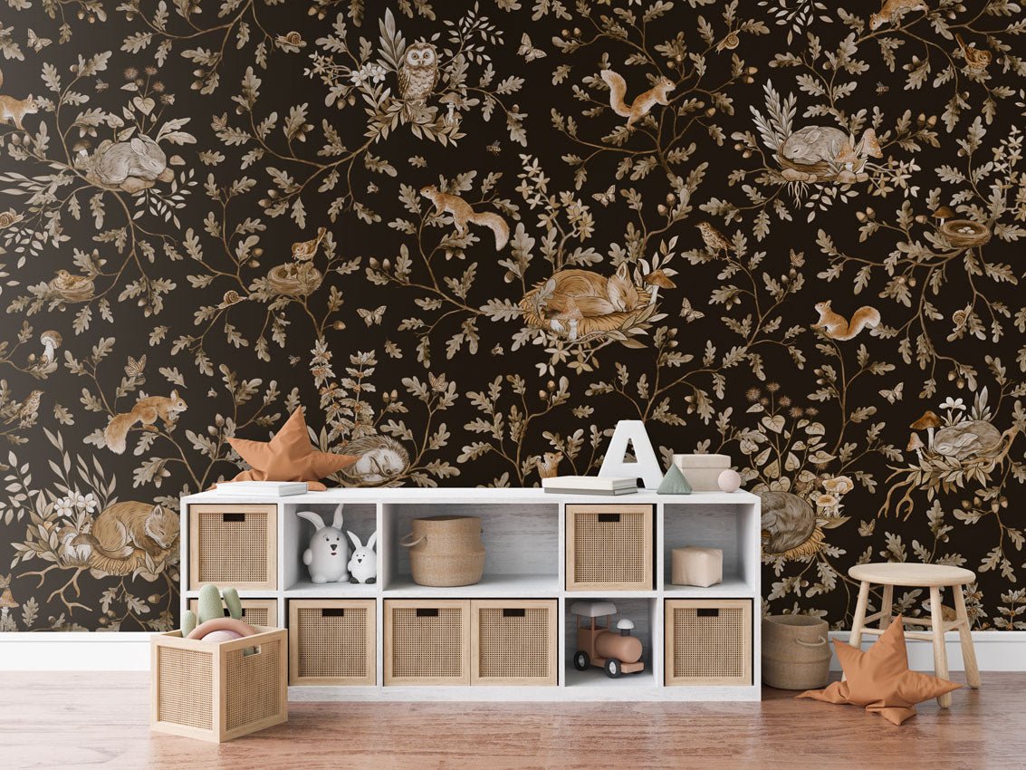 Wallpaper - Playful Woods - Vintage - Black (Pre - Order) - LPM Home