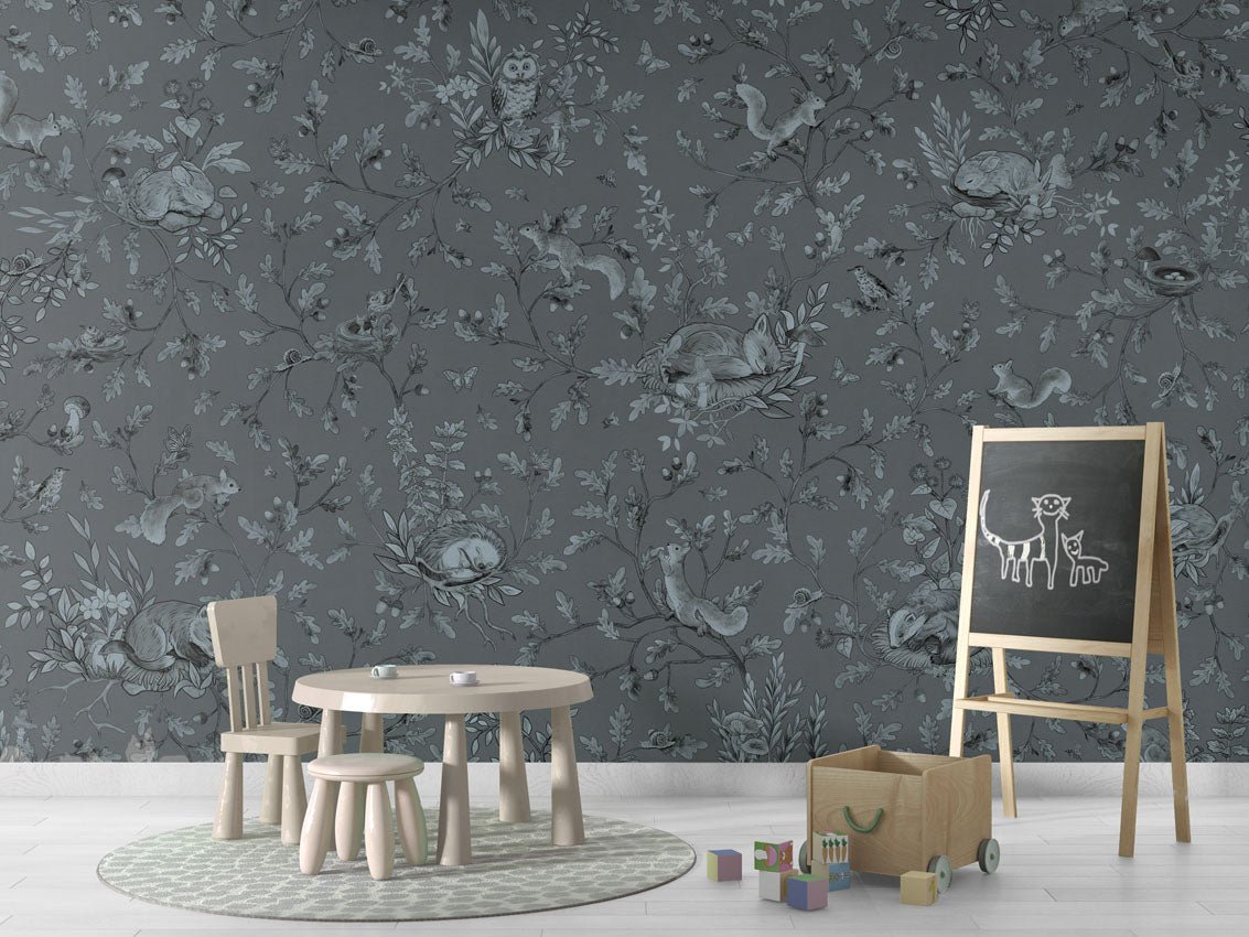 Wallpaper - Playful Woods - Monochrome - Blue (Pre - Order) - LPM Home