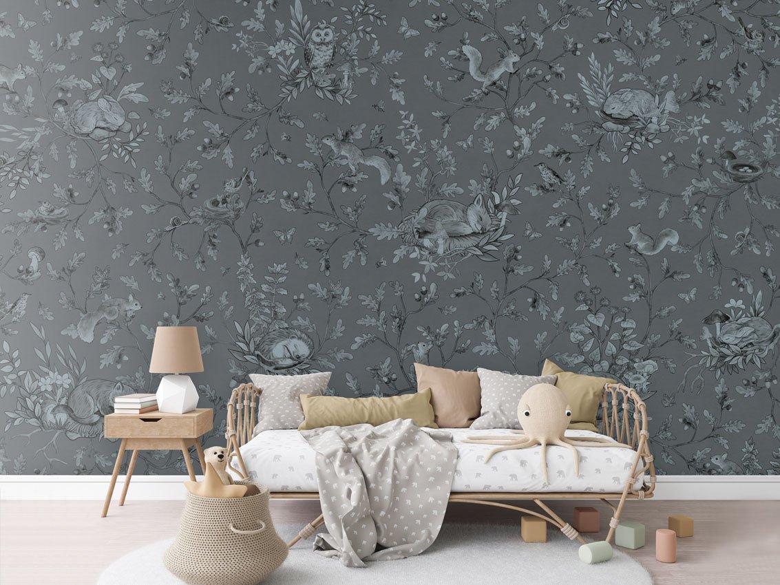 Wallpaper - Playful Woods - Monochrome - Blue (Pre - Order) - LPM Home