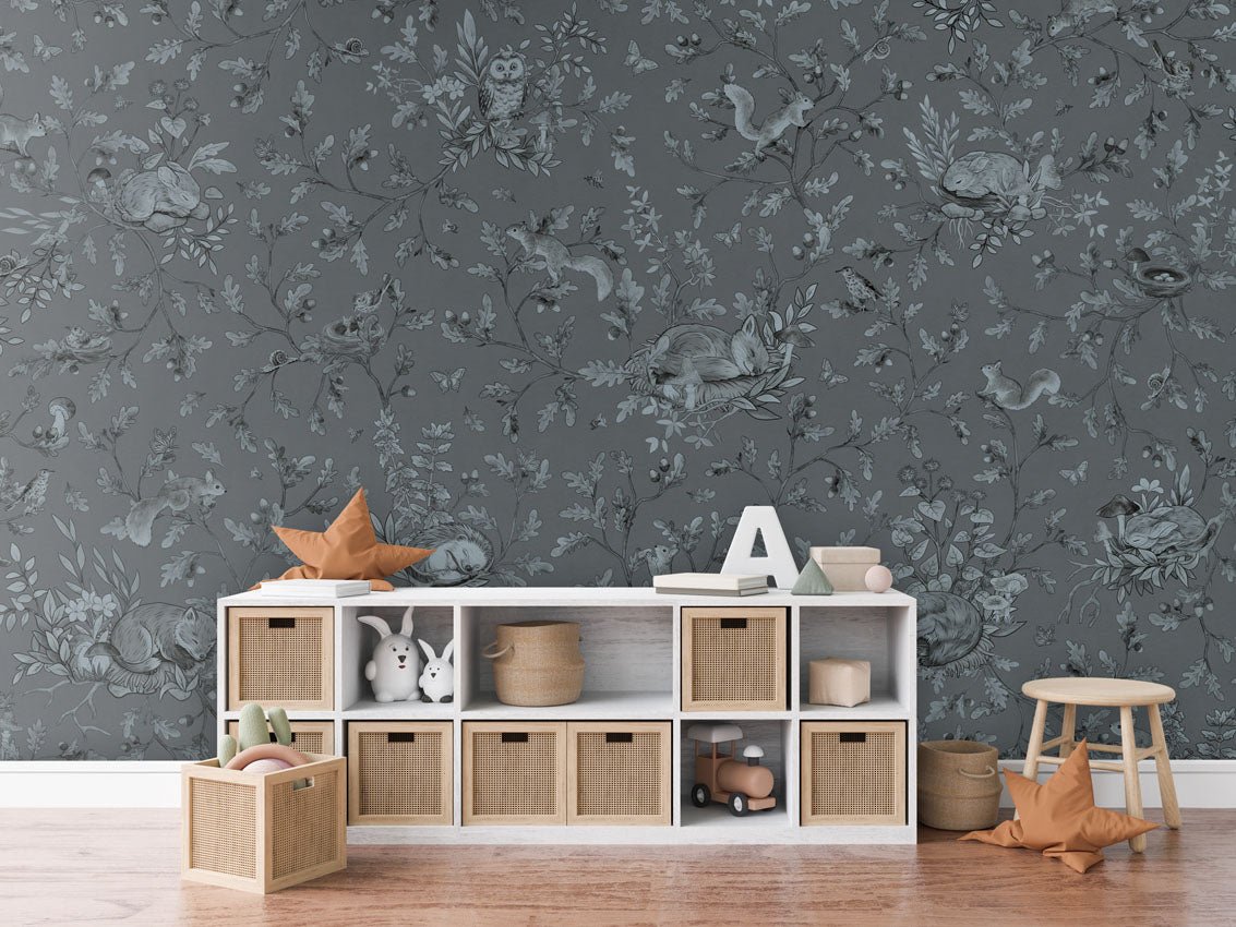 Wallpaper - Playful Woods - Monochrome - Blue (Pre - Order) - LPM Home