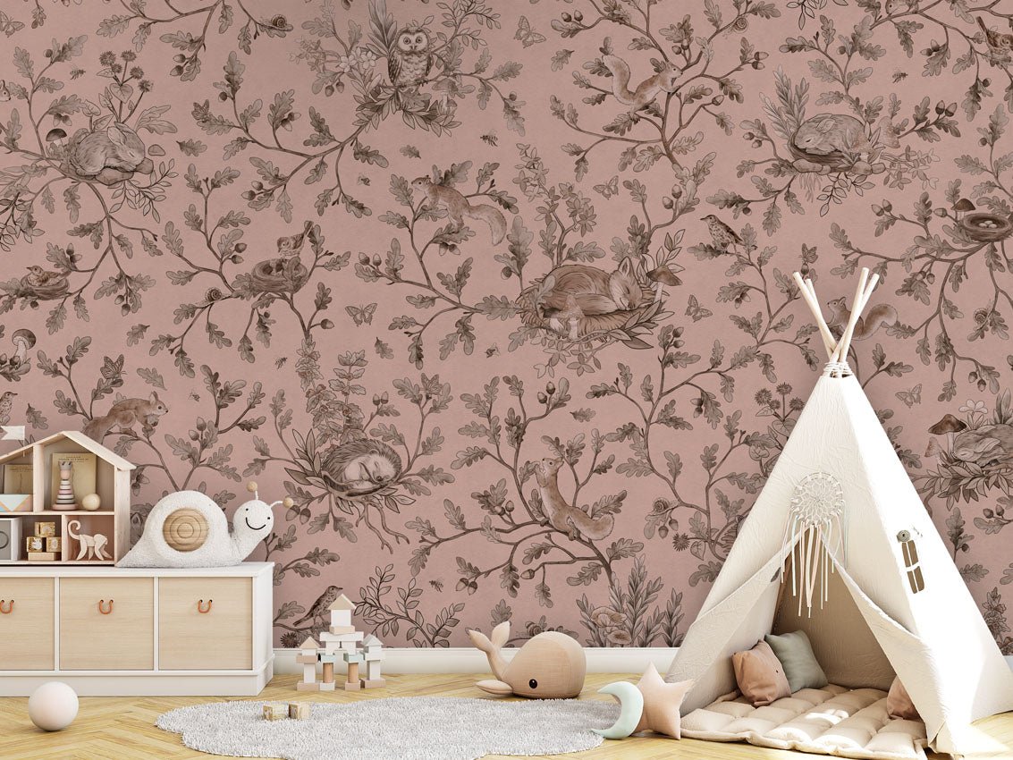 Wallpaper - Playful Woods - Monochrome Pink (Pre - Order) - LPM Home