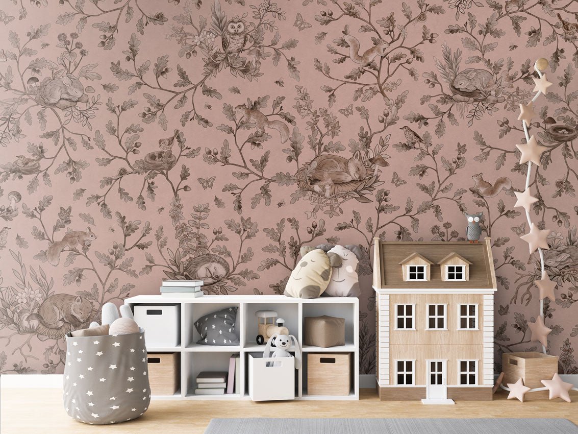 Wallpaper - Playful Woods - Monochrome Pink (Pre - Order) - LPM Home