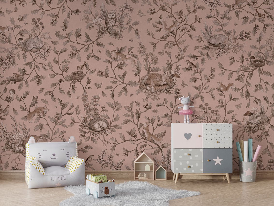 Wallpaper - Playful Woods - Monochrome Pink (Pre - Order) - LPM Home
