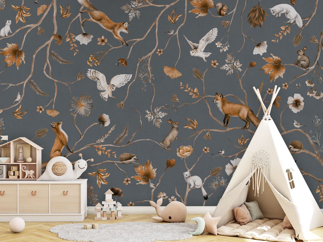 Wallpaper - Playful Forest - Blue (Pre - Order) - LPM Home