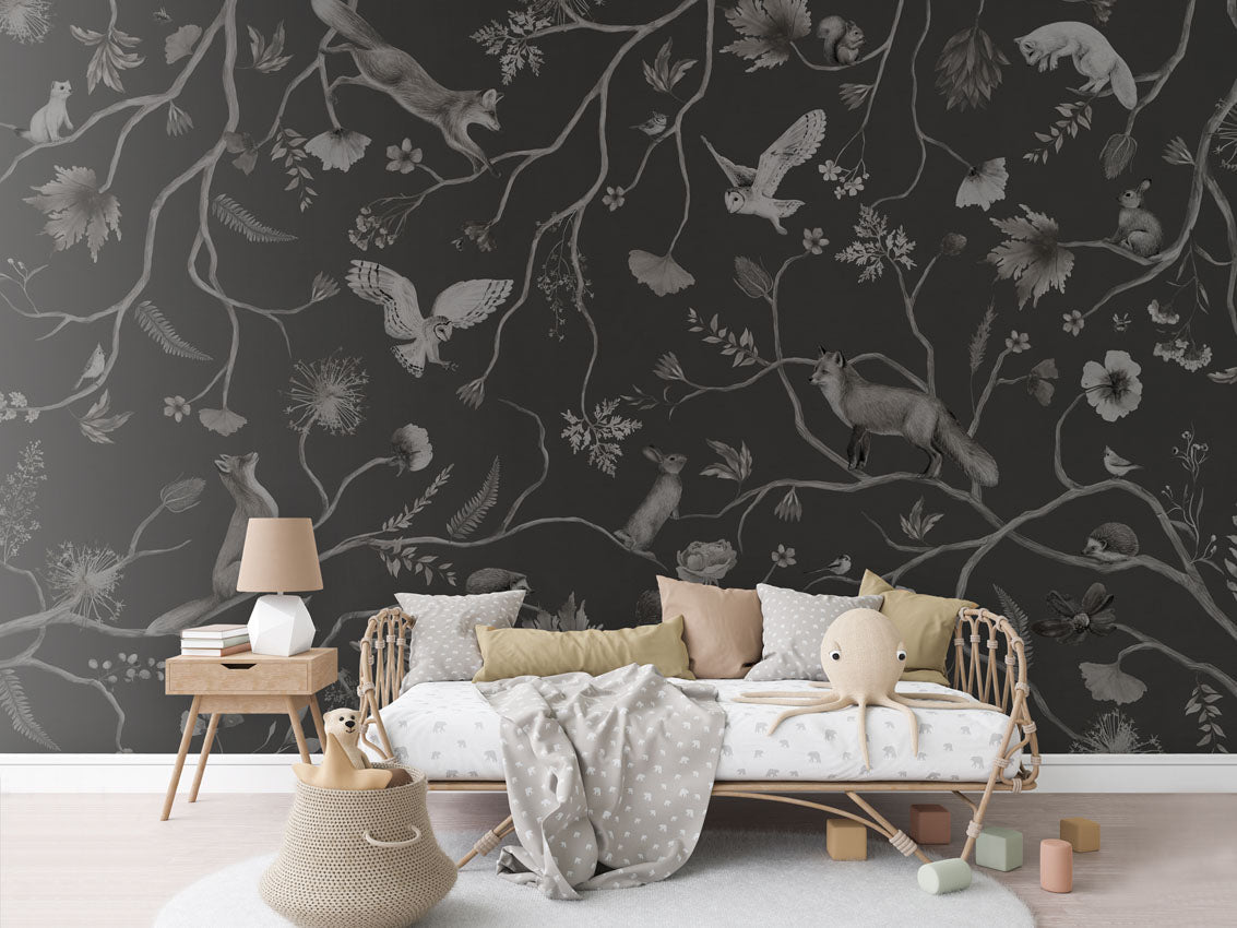Wallpaper - Playful Forest - Monochrome - Black (Pre - Order) - LPM Home