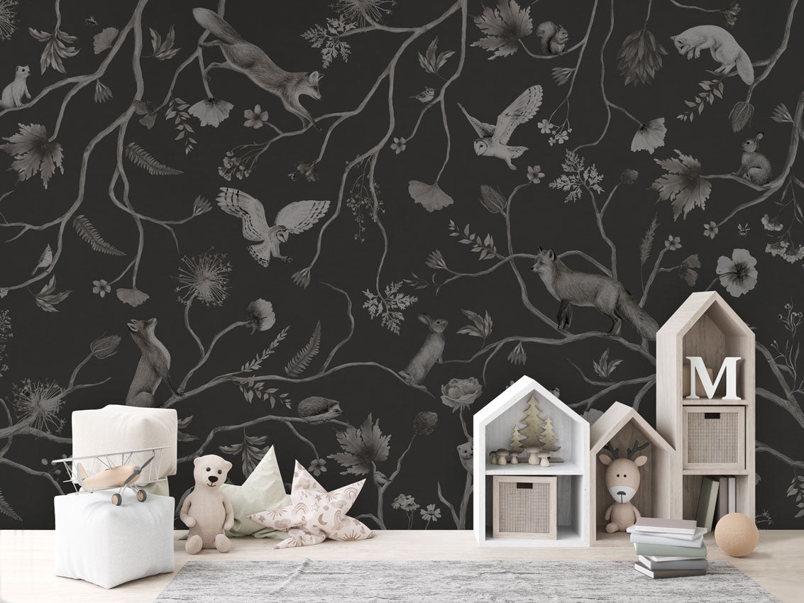 Wallpaper - Playful Forest - Monochrome - Black (Pre - Order) - LPM Home