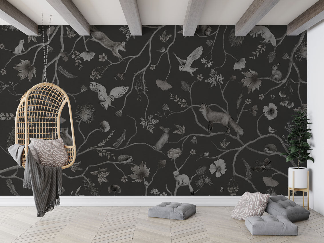 Wallpaper - Playful Forest - Monochrome - Black (Pre - Order) - LPM Home