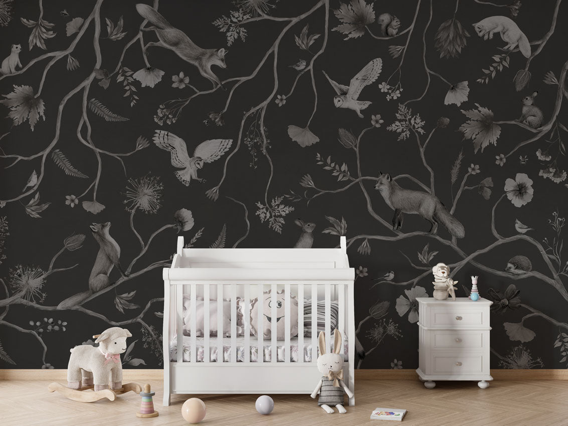 Wallpaper - Playful Forest - Monochrome - Black (Pre - Order) - LPM Home