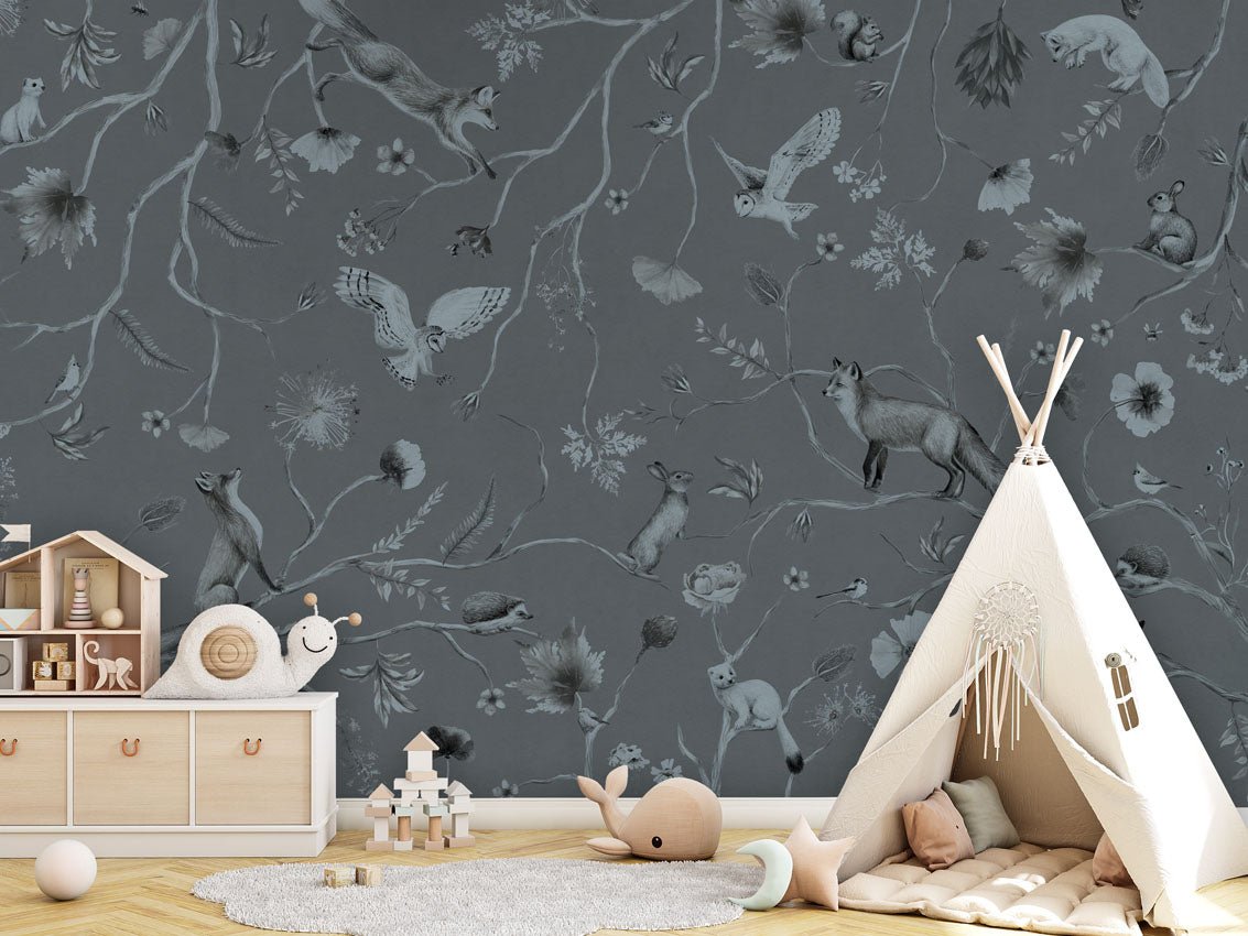 Wallpaper - Playful Forest - Monochrome - Blue (Pre - Order) - LPM Home