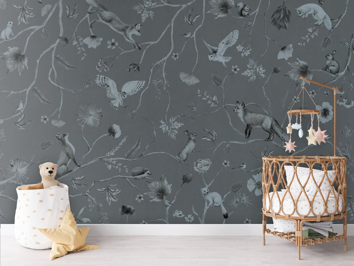 Wallpaper - Playful Forest - Monochrome - Blue (Pre - Order) - LPM Home