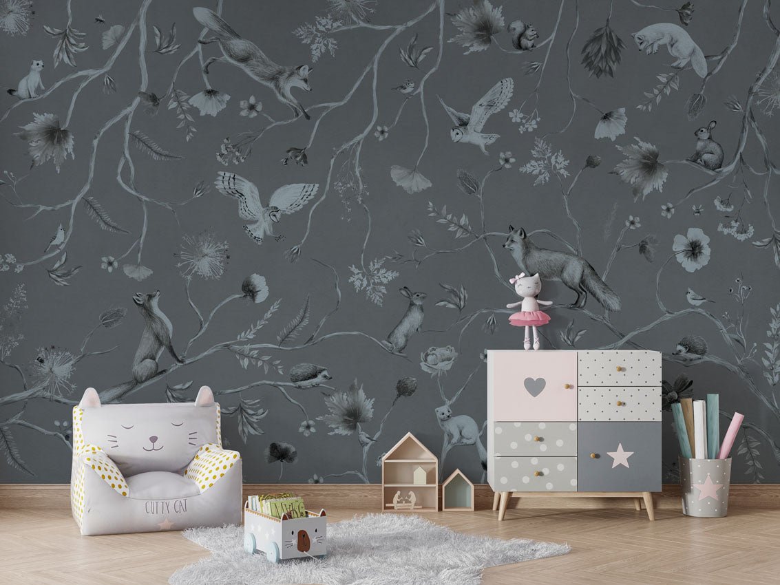 Wallpaper - Playful Forest - Monochrome - Blue (Pre - Order) - LPM Home