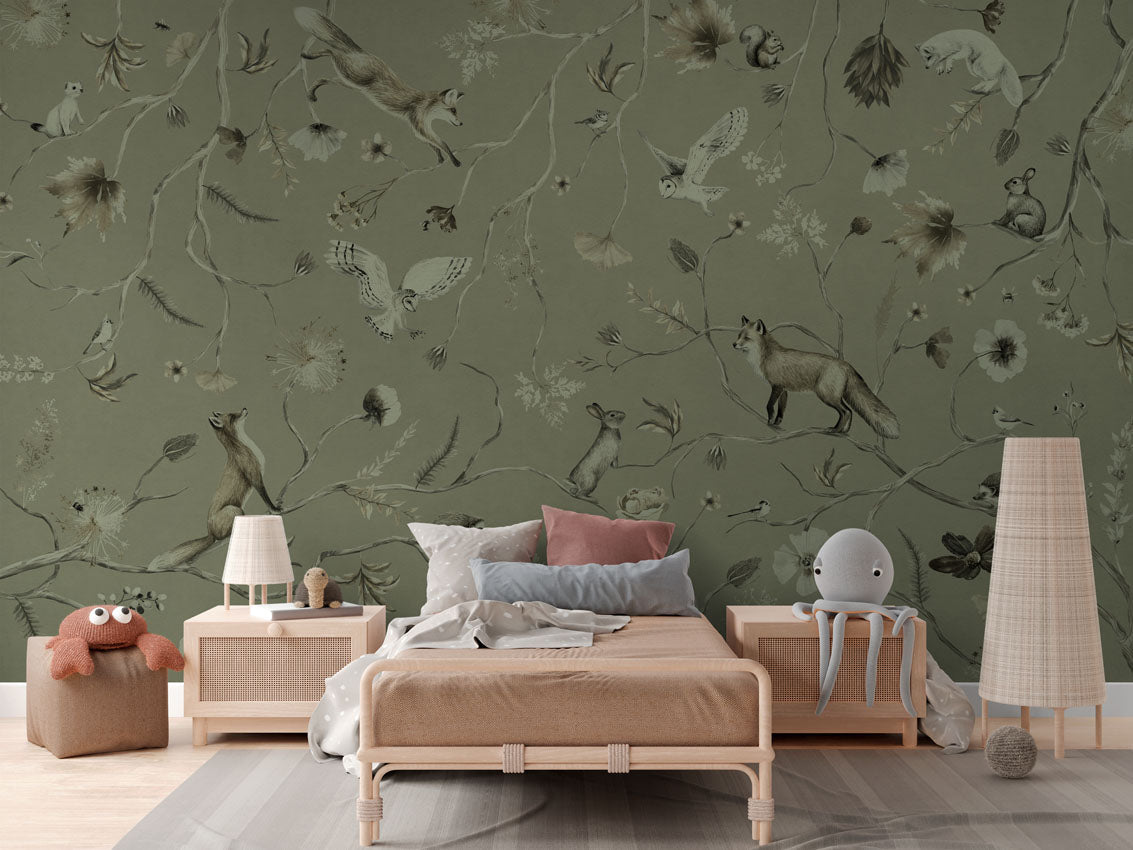 Wallpaper - Playful Forest - Monochrome - Green (Pre - Order) - LPM Home