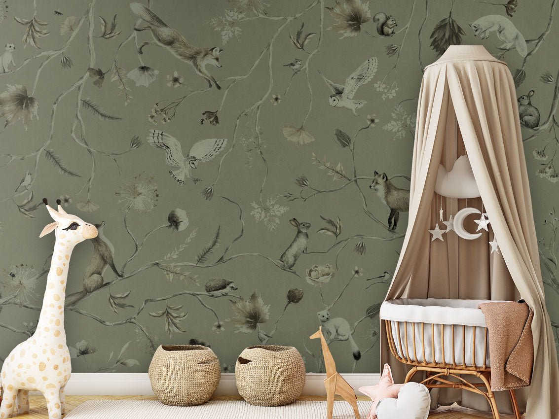 Wallpaper - Playful Forest - Monochrome - Green (Pre - Order) - LPM Home