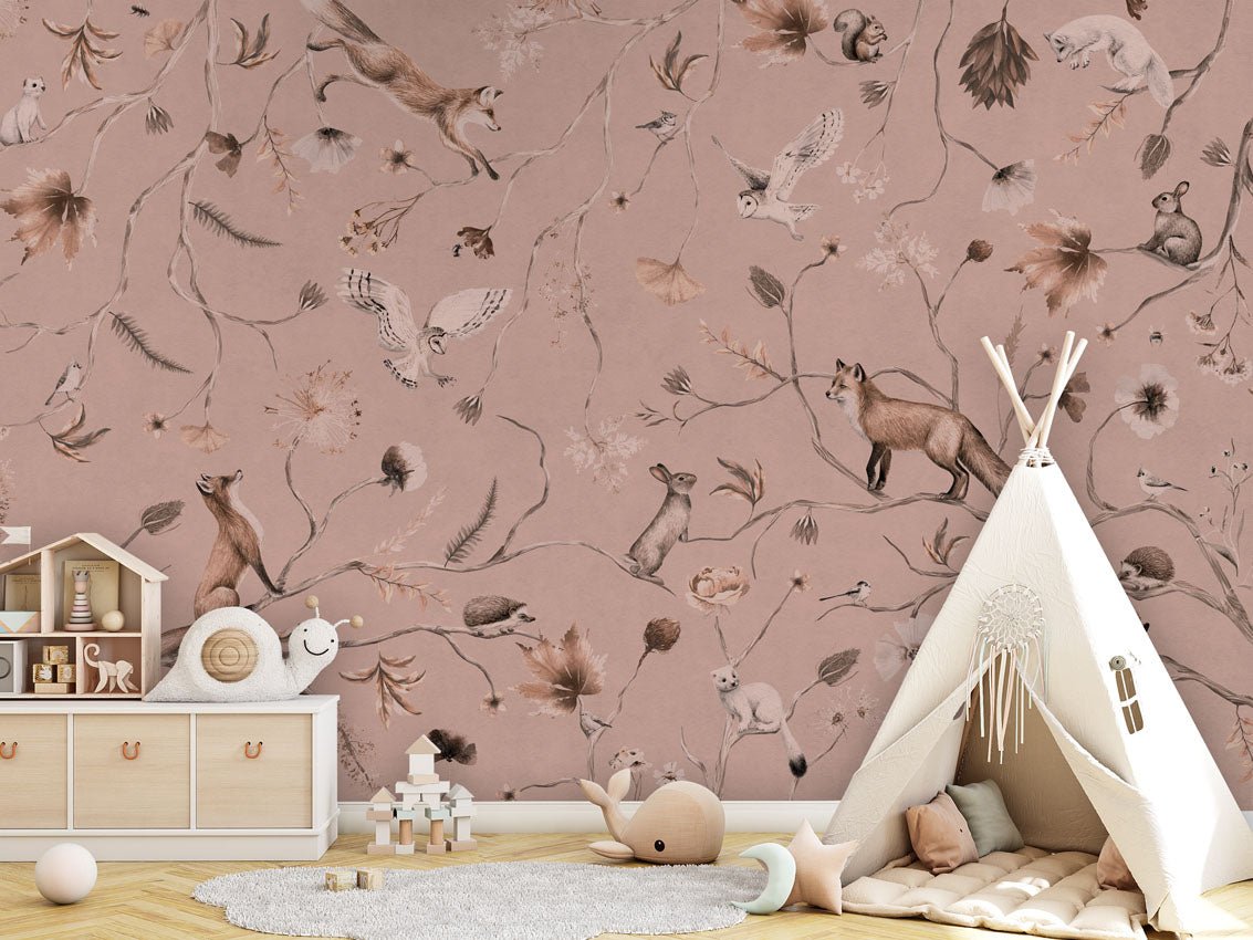 Wallpaper - Playful Forest - Monochrome - Pink (Pre - Order) - LPM Home