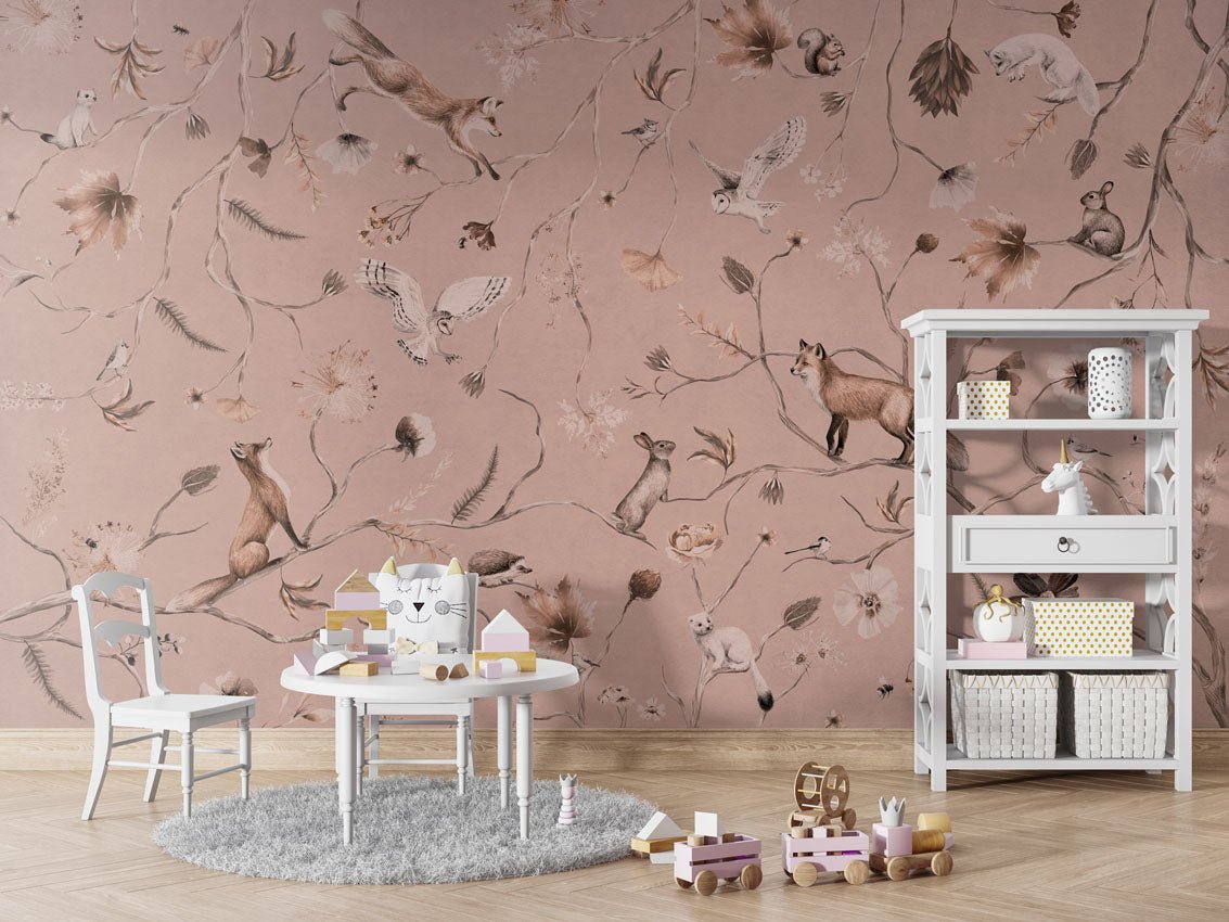 Wallpaper - Playful Forest - Monochrome - Pink (Pre - Order) - LPM Home